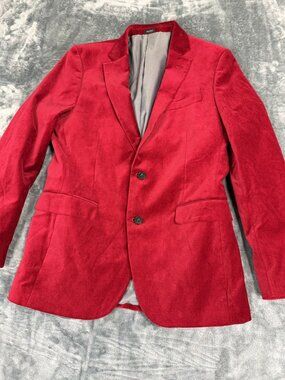 J Ferrar Mens Red Velvet Slim Fit Two Button Blazer Size 40R
